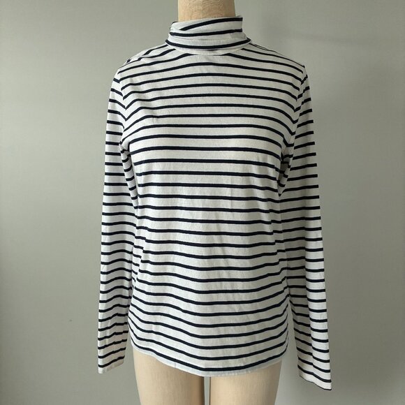 J. Crew White Tissue Long Sleeve Turtleneck w/Navy Stripes - Picture 1 of 8
